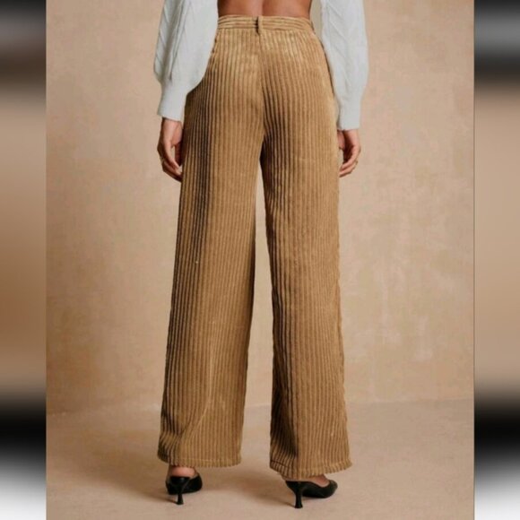 Women's Wide Leg Pants With Corduroy Texture And Side Pockets - Picture 3 of 4